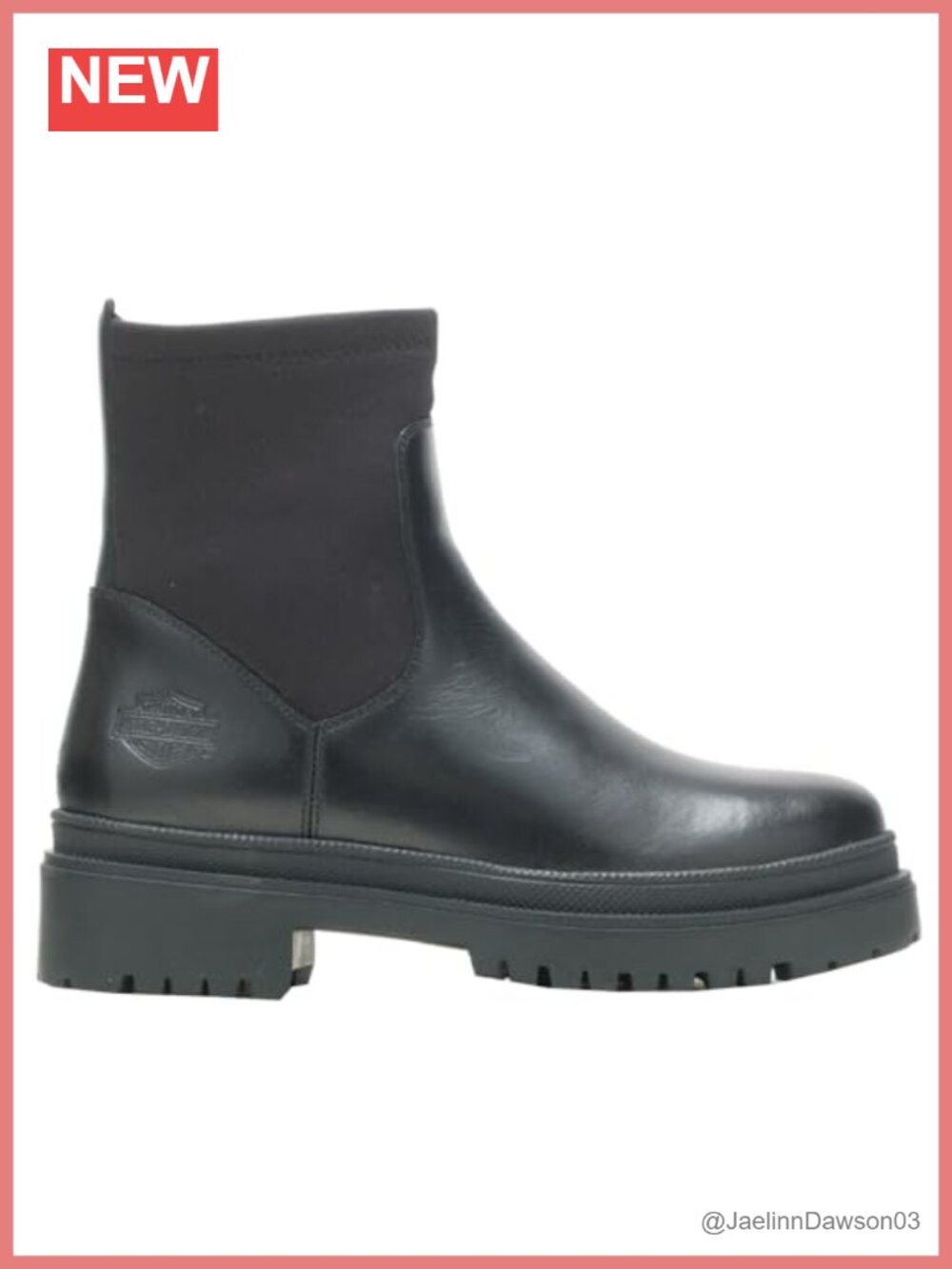 Full Grain Leather Motorcycle Ankle Boots Block Heel Pull-On 6 Inch